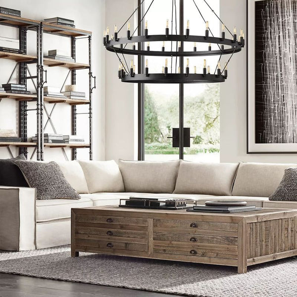 Camino Rustic Vintage Filament 2-Tier Round Chandelier